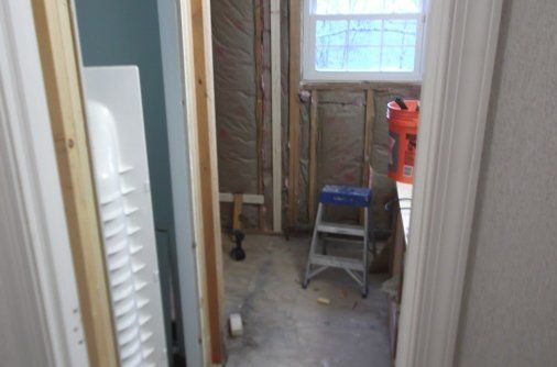 bathroom remodeling in process down to framing and insulation